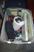 Tub of Household Goods; Mini Bin, Slippers, Scrabb
