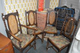 Three Oak Barley Twist Dining Chairs and One Carve