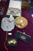 Cased Manicure Set, Wooden Turned Bowl, and Decora