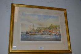 Signed Framed Pint of the Endeavor in Whitby Harbo
