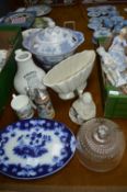 Blue & White Soup Tureen plus Planters, Dishes, et