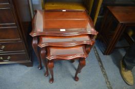 Mahogany Effect Glass Topped Nest of Three Tables