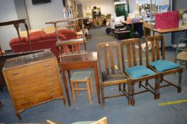 1930's Four Drawer Oak Chest, Oak Side Table, Dini