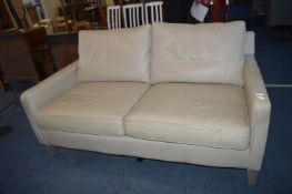 Deep Two Seat Leather Sofa in Ecru