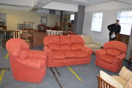 Three Piece Suite in Terracotta; Three Seat Sofa a