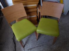 * 10 x wooden chairs with lime green upholstered seat