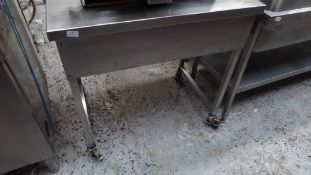 * S/S prep bench on castors. 900w x 600d x 900h