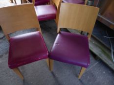 * 10 x wooden chairs with pink/purple upholstered seat