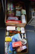 Two Boxes of Decorative Tins