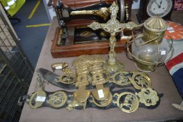 Decorative Brassware; Lamp, Crucifix, Horse Brasse