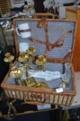 Picnic Basket, Brass Candelabra, etc.