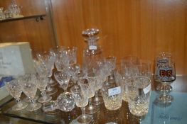 Cut Crystal Decanter, Wine and Sherry Glasses, etc