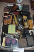 Tray Lot of Vintage Collectibles; Ink Bottles, Cam