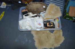 Assorted Vintage Linens, Cameras, Trays, etc.