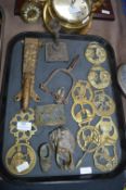 Tray Lot of Brassware Including Nutcracker, Door K
