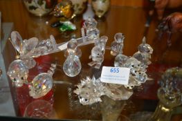 Assorted Crystal Animals; Hedgehogs, Puppies, etc.