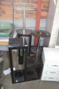 Two Black Shelf Units and a Glass Topper Side Tabl