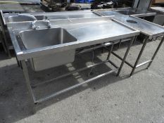 *Custom Made Stainless Steel Sink Unit with Right Hand Drainer 158x55cm