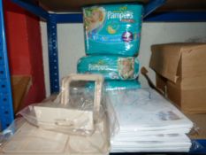 *3 Packs of Pampers, 2 Packs of Baby Bags, and a T