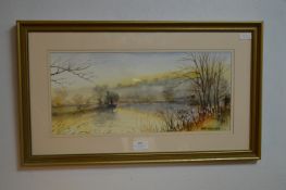 Framed Watercolour Riverscape by John Hinstance