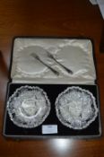 Cased Cut Glass Pickle Dishes and Hallmarked Sterl