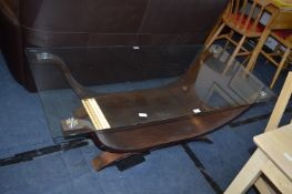 Tempered Glass Coffee Table with Teak Base