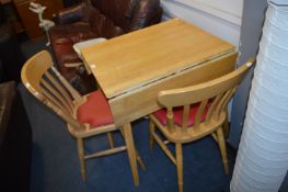 Small Pine Drop Leaf Kitchen Table with Two Chairs