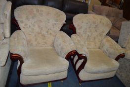 Pair of Easy Chairs with Cream Upholstery on Woode