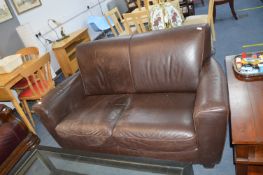 Brown Leather Two Seat Sofa (slightly distressed)