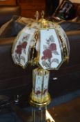 Brass Table Lamp with Rose Glass Panels