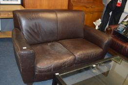 Brown Leather Two Seat Sofa (slightly distressed)