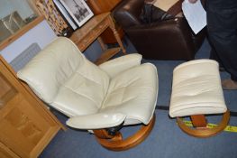 Stressless Cream Leather Reclining Chair plus Foot