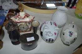 Piggy Banks, Masons Mantel Clock, plus Kiser Germa