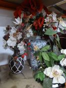 Two Vases and a Bowl of Artificial Flowers