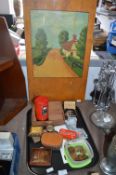 Tray Lot of Collectibles; Coinage, Money Box, Ligh