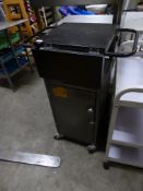 * grey cash float trolley - with under cupboard and fold out top.