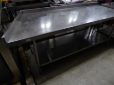 * S/S prep bench with undershelf and upstand to rear and left - left side on angle. 2000 - 1730w x
