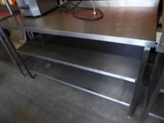 * S/S prep bench with upstand and 2 undershelves. 150w x 600d x 930h