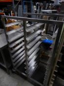 * S/S rack with 18 shelves on castors. 820w x 560d x 1380h