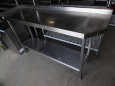 * S/S prep bench with upstand to the rear and right and undershelf - small angled cut out to right