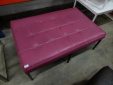* pink faux leather bench seat. 1200w x 800d x 430h