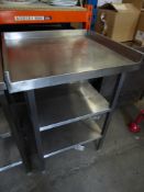 * S/S prepbench with upsand to 3 sides and 2 undershelves. 700w x 630d x 970h