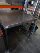 * S/S prepbench with upstand on castors - ideal for over applience. 800w x 700d x 960h