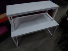 * 2 x white tables with metal frames. 1100w x 600d x 530h and 1000w x 360d x 400h