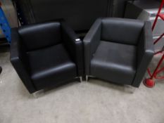 * 2 x black and grey leather easy chairs