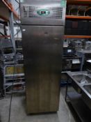 * Fosters S/S upright freezer on castors - working (ex tall). 700w x 900d x 2270h