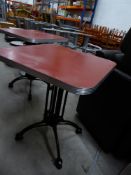 * 2 x diner tables with red tops. 600w x 600d x 740h