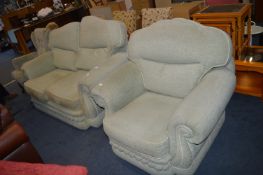 Two Seat Green Sofa and a Matching Armchair