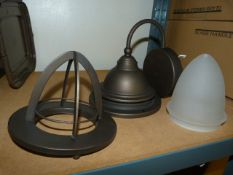 *9700-OZ Old Bronze Light Fitting with Satin Etched Glass