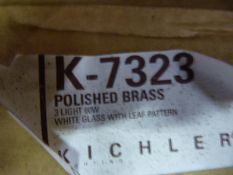 *K-7323 Polished Brass Three Light Fitting with White Glass Leaf Pattern Shade